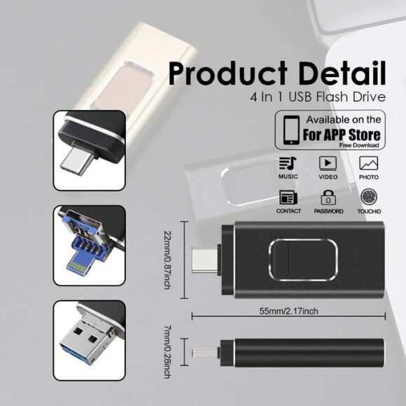 Acuvar 64GB USB 4-in-1 Flash Drive with Type C Adapter for Phone and iPad - Picture 9 of 9